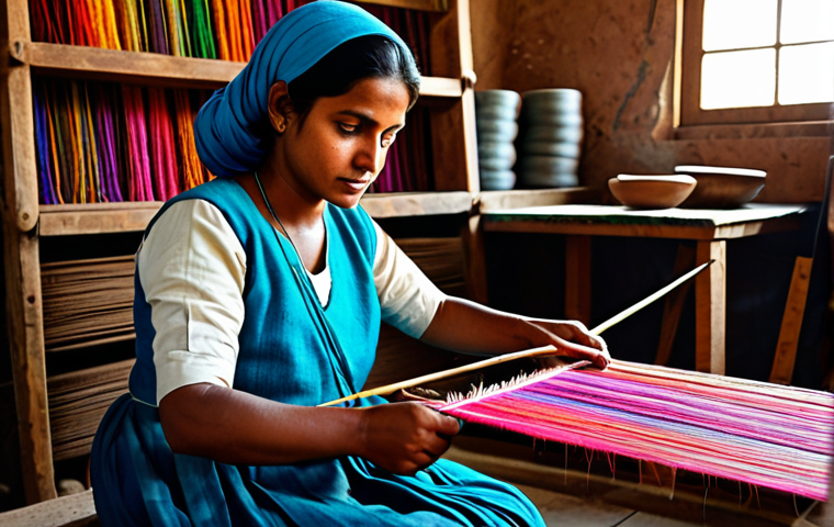 Kavari Weaver**
"A skilled Kavari woman, fully clothed in modest traditional attire, meticulously weaving intricate patterns on a handloom in a brightly lit workshop filled with colorful yarns, appropriate content, safe for work, perfect anatomy, natural proportions, professional photography, high quality, vibrant colors, traditional craftsmanship."
**